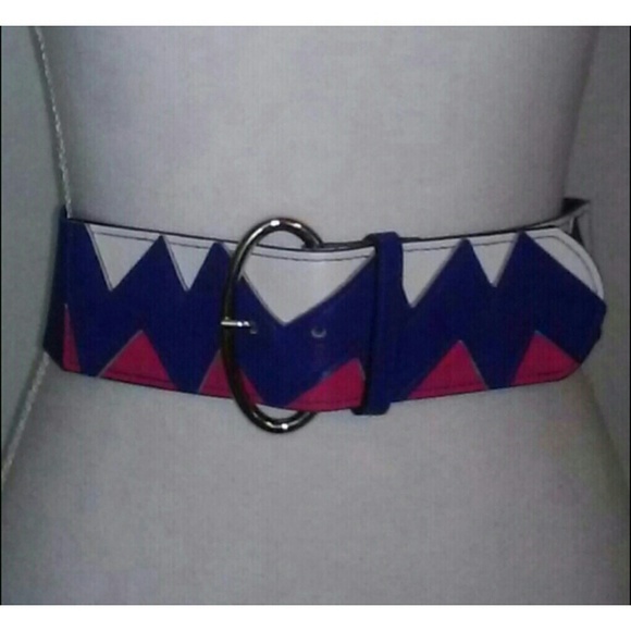 Pink, Blue & White Zig-Zag Waist Belt - Picture 2 of 3